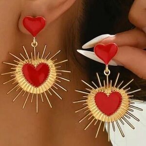 Ethereal Red Heart Dangle Earrings